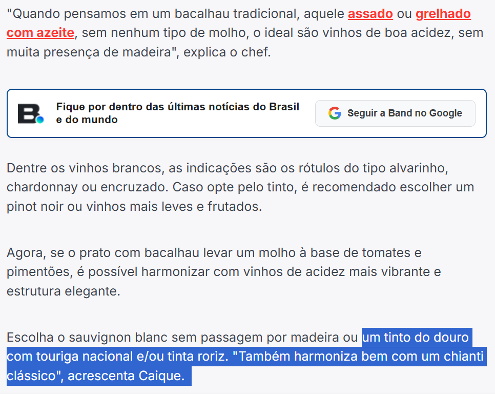 BandNews: harmonização de bacalhau.