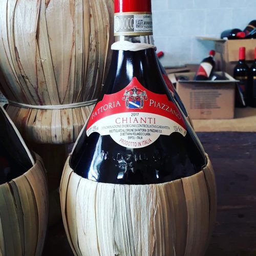 A garrafa clássica de fiasco do Chianti.